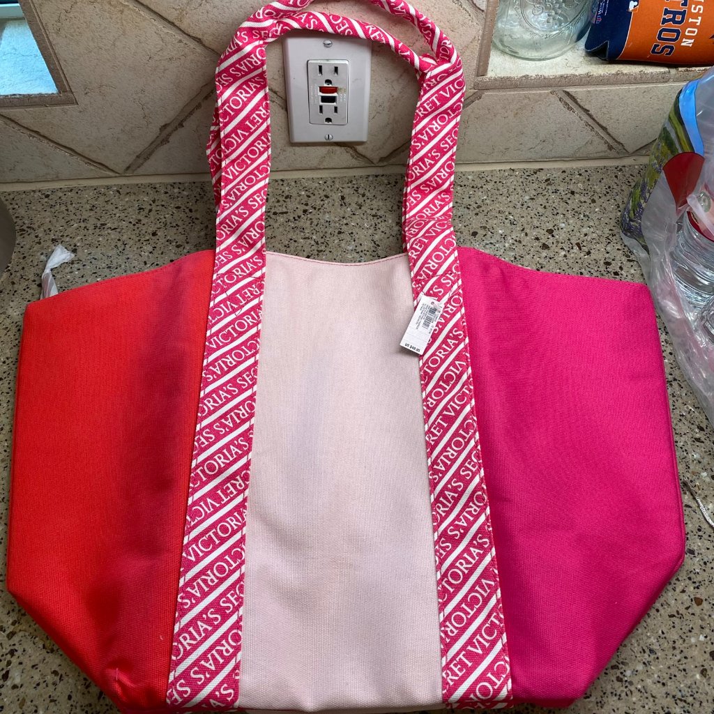 Nwt Victoria’s Secret Pink & Red Zipper Top Canvas Tote Bag